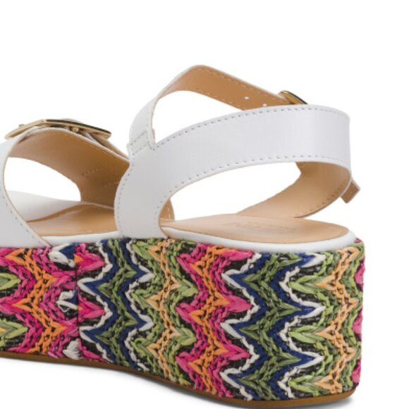 NEW  LOTTINI Made In Italy Leather Multicolor Wedge Sandals white for women 127t - Picture 3 of 5